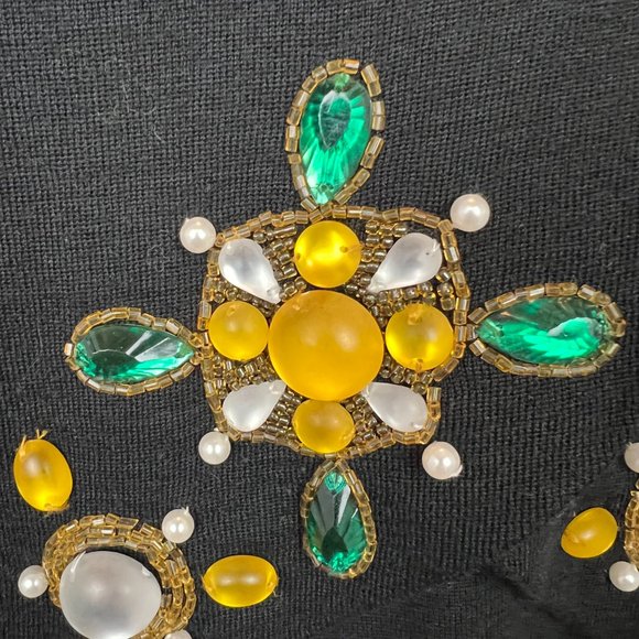 Vintage 90s Andrea Jovine Jeweled 100% Wool Black Sweater Dress - Picture 3 of 8